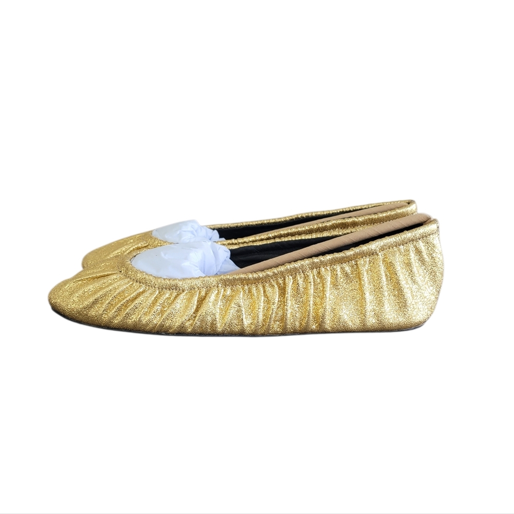 REBECCA MINKOFF Gold Ruched Ballerina Ballet Flat Size 9M